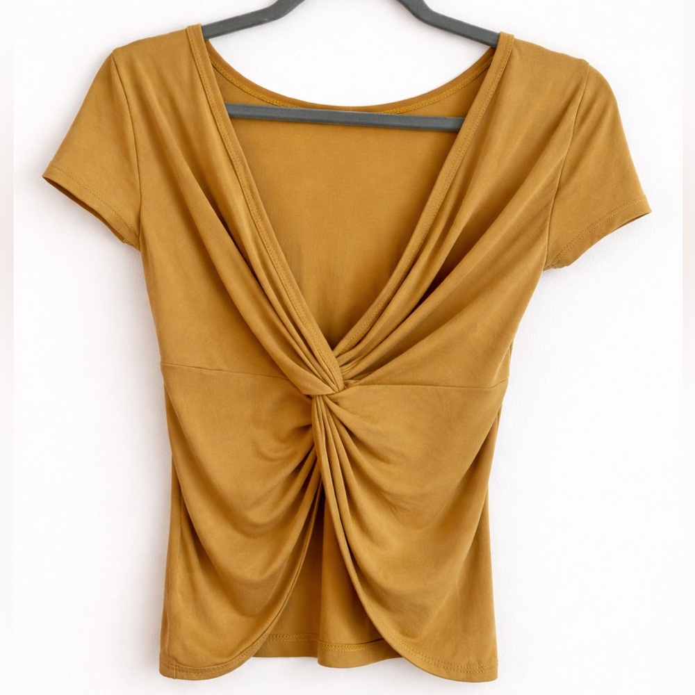 Lulus Mustard Yellow Twist Back Top XS | Soft Stretch Short Sleeve Tee